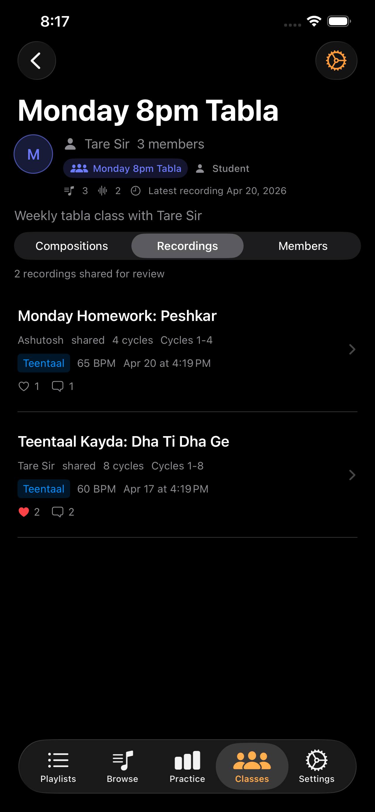 Class recordings